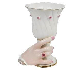 VTG 1962 Napco hand vase c5528 pink floral  EUC cottage grandma floral